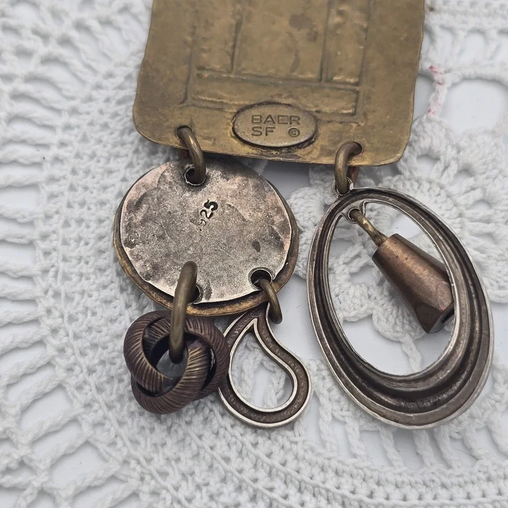 Vintage Marjorie Baer SF Brooch Mixed Metal Hammered Brutalist Artisan Signed
